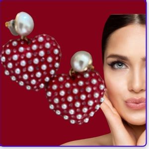 Betsey Johnson Red Heart Pearl Earrings